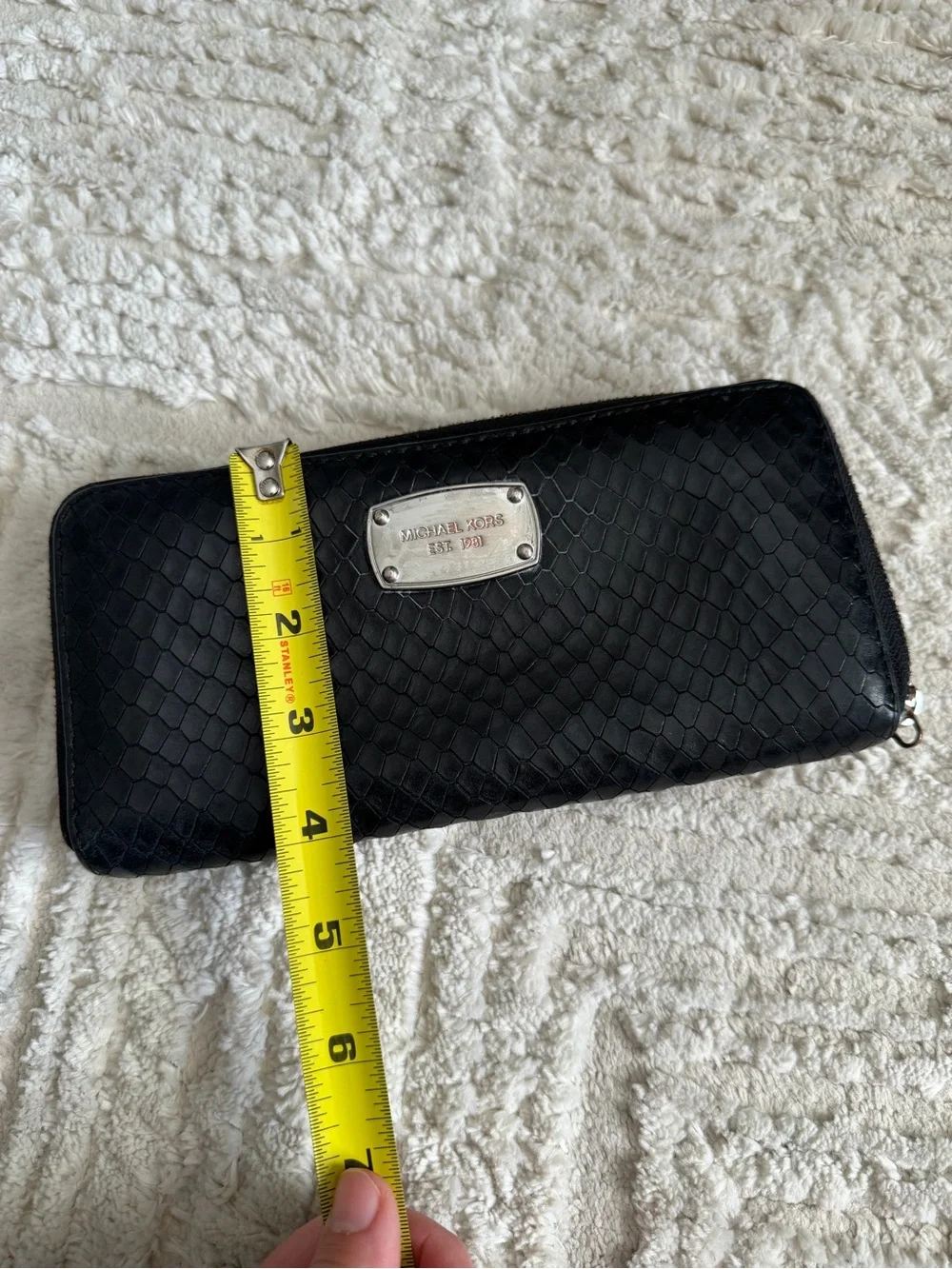 Michael Kors Black Textured Zip Wallet with Silver Logo Plaque